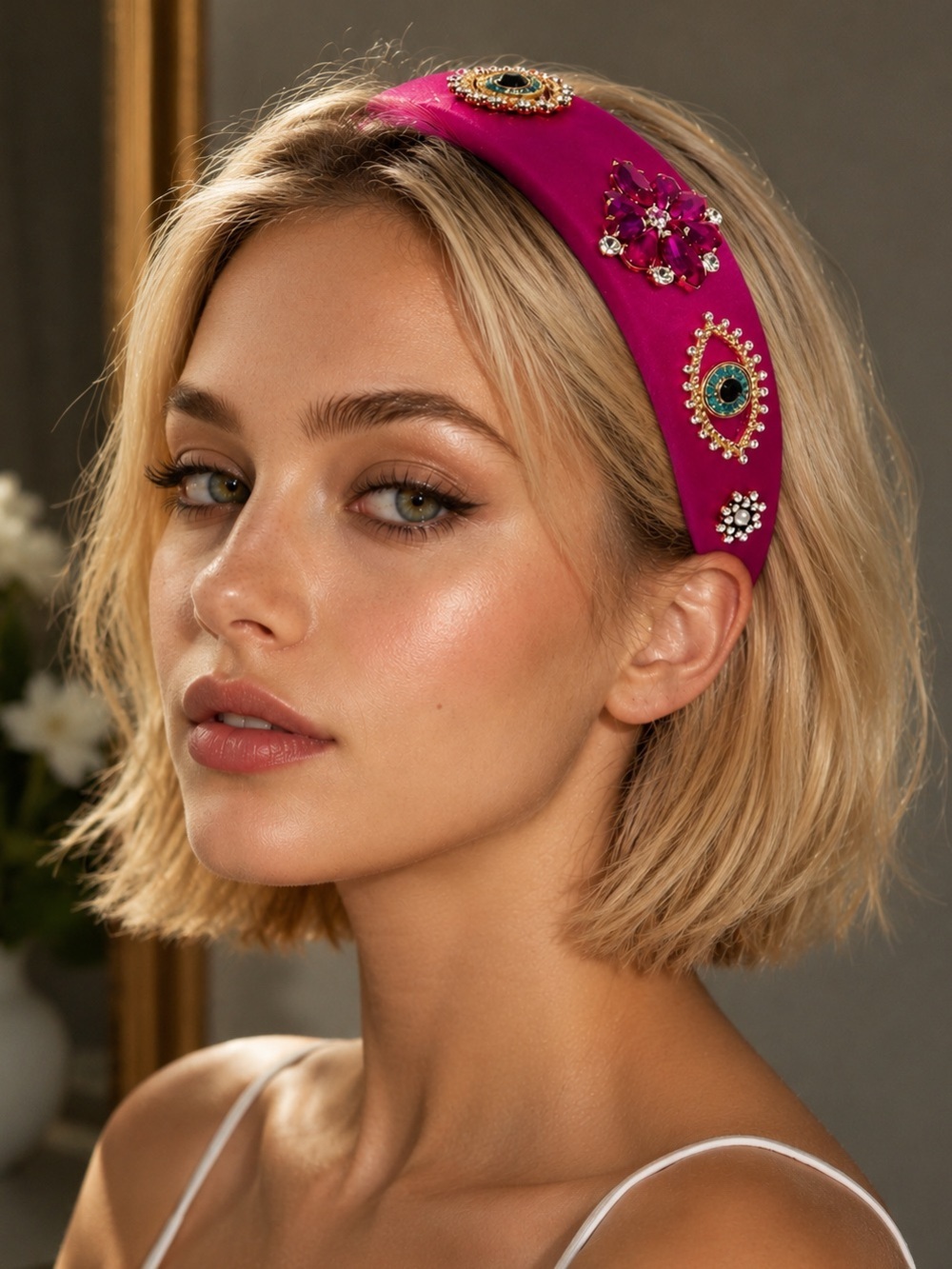 Pink Jeweled Satin elegant Headband | Vintage Hair Accessory